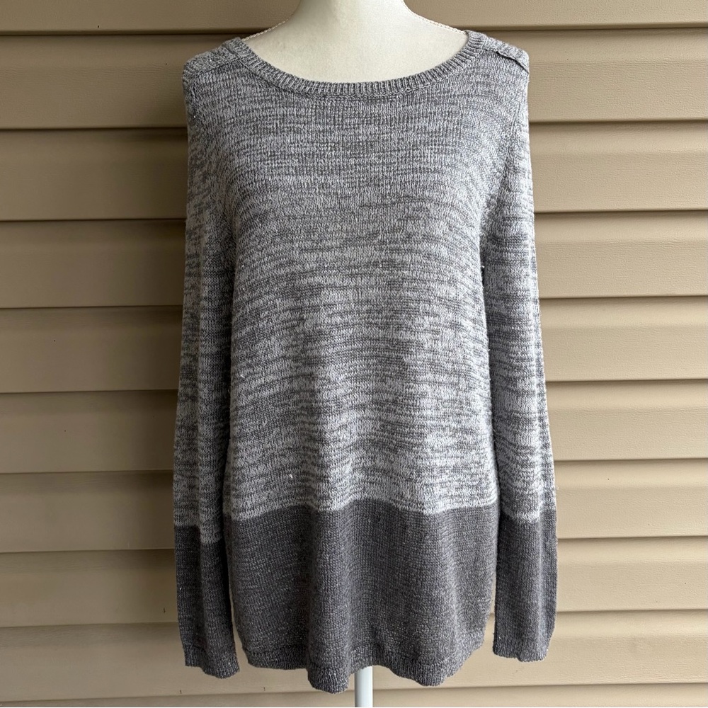 •LOFT• Gray Knit Sweater with Iridescent Sequins - Size Large